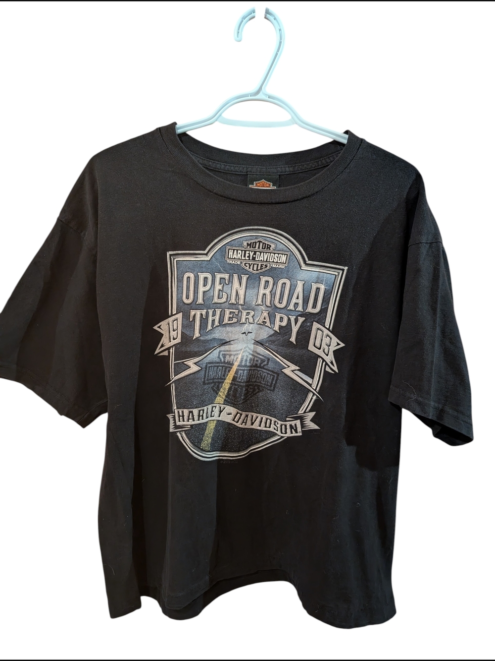 Harley-Davidson 2019 Black 'Open Road Therapy' Graphic Tee with Gray/Blue Logo